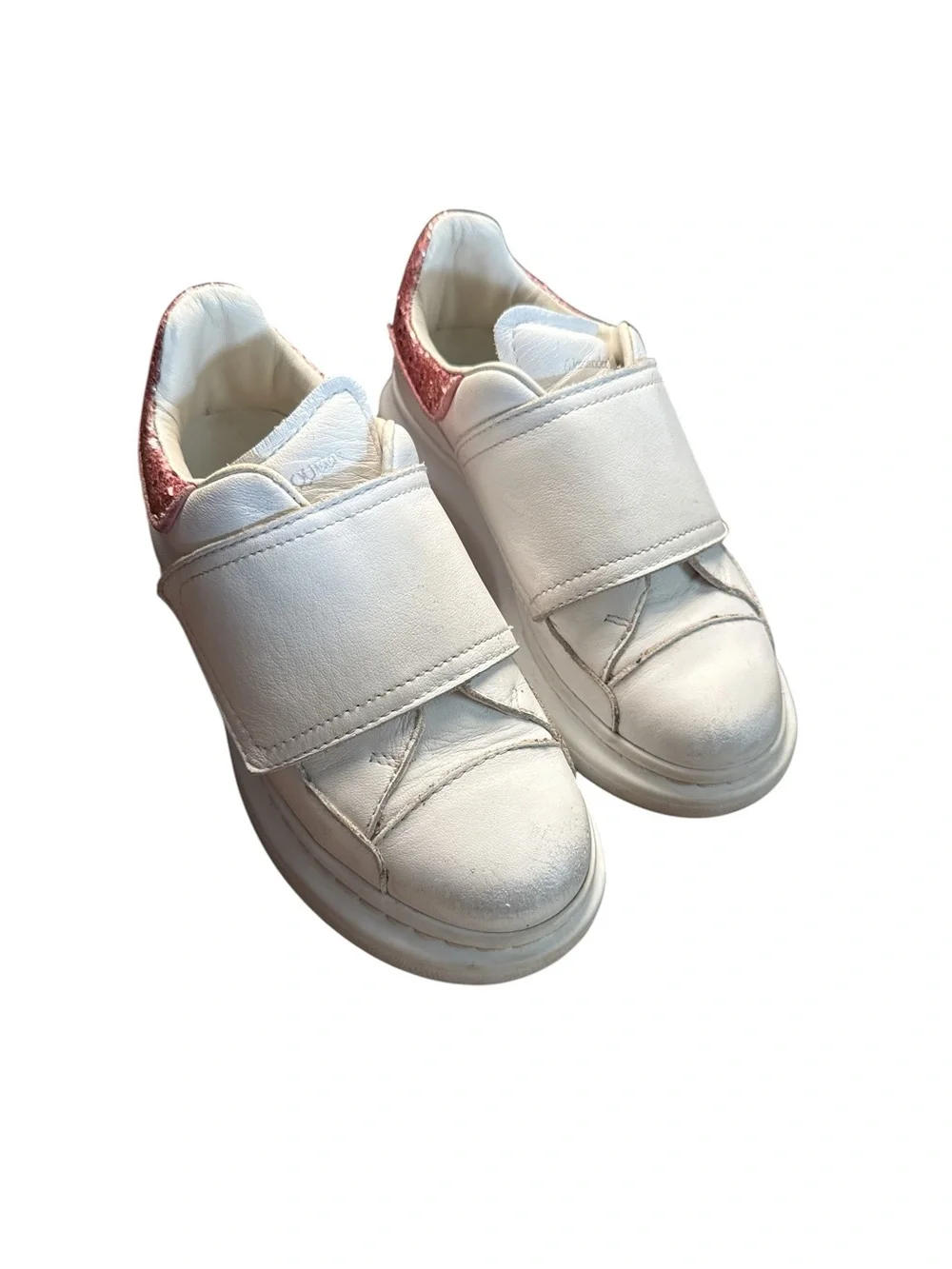 Alexander McQueen sz 29 Girl's Oversized pink Glitter Grip-strap Sneakers